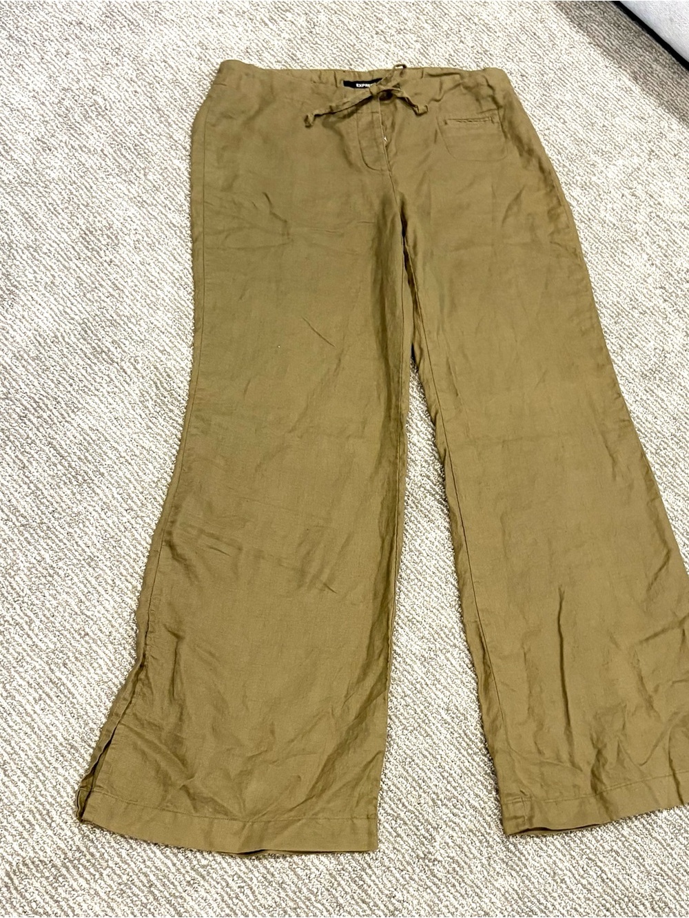 Express Linen Drawstring Pants in Olive Green